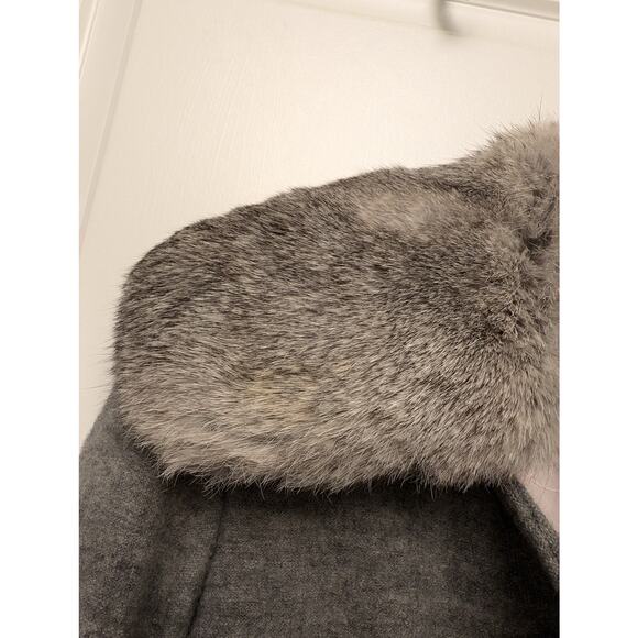 Femme by Michele R 100% Fur Rabbit Trim Double-Breasted Peacoat Gray Lined Cozy - Picture 5 of 9
